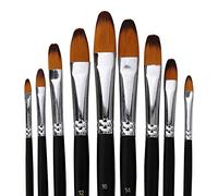 Artist Paint Brushes Set,9 Pcs Professional Filbert Brushes for Acrylic Oil Watercolor Gouache Painting Kits with Long Handle Nylon Hair Black