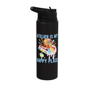 Artist Painter Graphic Studio is My Happy Place Art Saying Stainless Steel Insulated Water Bottle