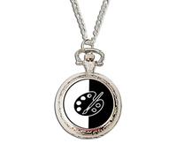 Artist Palette Pocket Watch - Unique Gift for Artists & Painters - Monochrome Art Lover Keepsake - Silver Pocket Watch Necklace in Presentation Gift Box - Ideal Birthday, Christmas or Thank You Gift