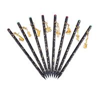 Artist Pencil Music Note Pre-Sharpened Pencils Charcoal Pencil with Diamond Top & Beautiful Musical Instruments Gold Plated Pendant(8 Pcs)