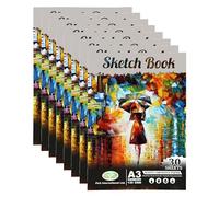 Artist Sketchbook - 130gsm Acid-Free White Cartridge Paper (30 Sheets) Center-Pinned Soft Cover Drawing & Painting Pad for Sketching, Illustration, Charcoal, Pastels & Ink Pens (Pack of 8)