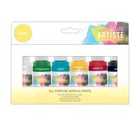 Artiste Acrylic Paint Set Pack of 6X 59ml 2oz - Basic Colours, Quick-Drying Professional Art and Hobby Craft Artists Paint, Water-Based Paints Cover All Surfaces with Ease, Ideal for Travel Artists