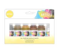 Artiste Acrylic Paint Set Pack of 6X 59ml 2oz -Metallic Colours, Quick-Drying Professional Art and Hobby Craft Artists Paint, Water-Based Paints Cover All Surfaces with Ease, Ideal for Travel Artists
