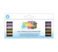 Artiste Dual Tip Calligraphy Pens, Brush/Flat, Multicoloured, Pack of 6, Ideal Colouring Pens for your Art Supplies, Perfect for Colouring Book and Sketch Book, Brush Pens Art Markers