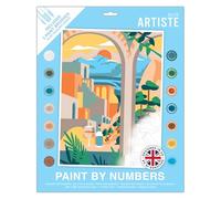 Artiste Large Paint by Numbers, Aegean Sunset, Summer Painting Craft, 395x295mm Board 14 Acrylic Colour Paint 3 Size Brush Set, Adults Craft, Hobbies Craft, Number Coded Design, Personalised Art