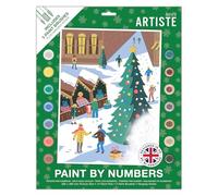 Artiste Large Paint By Numbers, Christmas Market, Festive, Christmas Craft, 395x295mm Board 14 Acrylic Colour Paint 3 Size Brush Set, Adults Craft, Hobbies Craft, Number Coded Design, Personalised Art