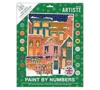 Artiste Large Paint By Numbers, Christmas Street, Festive, Christmas Craft, 395x295mm Board 14 Acrylic Colour Paint 3 Size Brush Set, Adults Craft, Hobbies Craft, Number Coded Design, Personalised Art