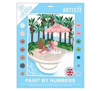 Artiste Large Paint by Numbers, Poolside, Summer Craft, 395x295mm Board 14 Acrylic Colour Paint 3 Size Brush Set, Adults Craft, Hobbies Craft, Number Coded Design, Personalised Art