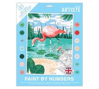 Artiste Paint By Numbers Tropical Flamingo 14 Colour Paint, 3 Brush Set, Craft, Hobbies For Beginners