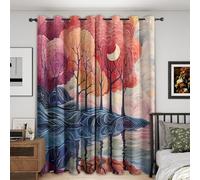 Artistic Abstract Tree Blackout Curtains, 46x72, Crescent Moon Forest Curtains for Bedroom Livingroom, Thermal Eyelet Curtains & Drapes 72 Drop, Window Treatments, 2 Panels M&1010