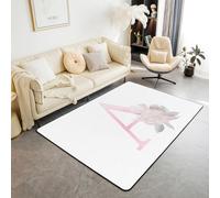 Artistic Alphabet Kids Area Rug,Letter A Watercolor Flower Plant Indoor Floor Mat Entrance Rug for Girls Boys,Floral Romantic Dreamy Non Slip Rug,Pink White Couch Living Room Decor,3'x5'