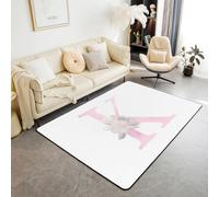 Artistic Alphabet Kids Area Rug,Letter K Watercolor Flower Plant Indoor Floor Mat Entrance Rug for Girls Boys,Floral Romantic Dreamy Non Slip Rug,Pink White Couch Living Room Decor,5'x6'6''