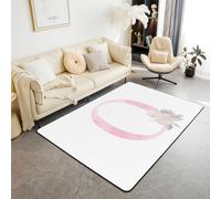 Artistic Alphabet Kids Area Rug,Letter O Watercolor Flower Plant Indoor Floor Mat Entrance Rug for Girls Boys,Floral Romantic Dreamy Non Slip Rug,Pink White Couch Living Room Decor,5'x6'6''
