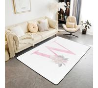 Artistic Alphabet Kids Area Rug,Letter W Watercolor Flower Plant Indoor Floor Mat Entrance Rug for Girls Boys,Floral Romantic Dreamy Non Slip Rug,Pink White Couch Living Room Decor,3'x5'