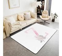 Artistic Alphabet Kids Area Rug,Letter Z Watercolor Flower Plant Indoor Floor Mat Entrance Rug for Girls Boys,Floral Romantic Dreamy Non Slip Rug,Pink White Couch Living Room Decor,3'x5'