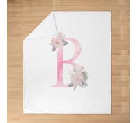 Artistic Alphabet Kids Flannel Blanket,Letter B Watercolor Flower Plant Bed Blanket,Floral Romantic Dreamy Girls Boys Sofa Decor,Pink White Fuzzy Blanket,40 x 50 Inches