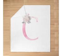 Artistic Alphabet Kids Flannel Blanket,Letter C Watercolor Flower Plant Bed Blanket,Floral Romantic Dreamy Girls Boys Sofa Decor,Pink White Fuzzy Blanket,Throw Size (50 x 60 Inches)