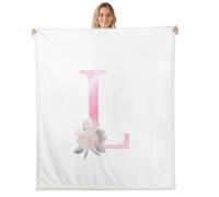 Artistic Alphabet Kids Throw Blanket,Letter L Watercolor Flower Plant Bed Blanket,Floral Romantic Dreamy Girls Boys Sofa Decor,Pink White Fuzzy Blanket,Baby Size (30 x 39 Inches)
