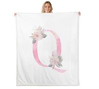 Artistic Alphabet Kids Throw Blanket,Letter Q Watercolor Flower Plant Bed Blanket,Floral Romantic Dreamy Girls Boys Sofa Decor,Pink White Fuzzy Blanket,Throw Size (50 x 60 Inches)