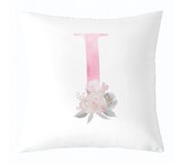 Artistic Alphabet Kids Throw Pillow Cover,Letter I Watercolor Flower Plant Double Sides Pillow Case,Floral Romantic Dreamy Home Decor,Pink White Bed Couch Sofa Cushion Cover,1 Pack 16"x16"