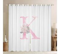 Artistic Alphabet Kids Window Curtains,Letter K Watercolor Flower Plant Nursery Bedroom Playroom Decor,Floral Romantic Dreamy Window Drapes,Pink White 2 Panels,46Wx54L inch