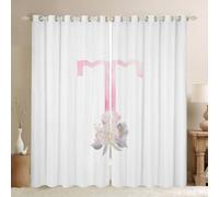 Artistic Alphabet Window Drapes,Letter T Watercolor Flower Plant Blackout Curtains,Floral Romantic Dreamy Nursery Bedroom Playroom Decor,Pink White 2 Panels,46Wx54L inch