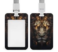 Artistic and Lion Push-Pull ID Badge Holder Vertical Clear Holders with Lanyard Key Card Work Clip for Office Men Women
