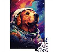 Artistic Astronaut Golden Retriever Puzzle Brain Teaser Premium Cardboard Jigsaw Puzzle for Kids And Adults Age 12 Years Up 1000pcs (75x50cm)