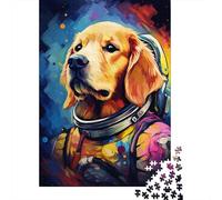 Artistic Astronaut Golden Retriever Puzzle Friendly Materials 100% Recycled Cardboard Jigsaw Puzzle for Women Men Unique Gift 1000pcs (38x26cm)