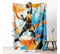 Artistic Basketball Player Pattern Large Sofa Throw Blanket for Seater, Soft Luxury Dynamic Brush Strokes Motif Fleece Throw for Couch Colorful Blanket for Bed, Warm and Cozy, 200x220 cm