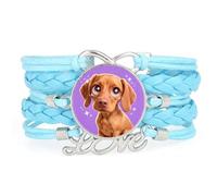 Artistic Big Eyes Labrador Dog Love Adjustable Leather Braided Bracelet Blu