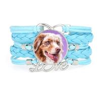 Artistic Big Eyes Shepherd Dog Love Adjustable Leather Braided Bracelet Blu