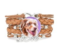 Artistic Big Eyes Shepherd Dog Love Adjustable Leather Braided Bracelet Bro