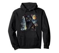 Artistic Black Cats And a Moon At Night Pullover Hoodie