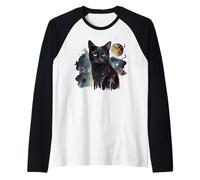 Artistic Black Cats and a Moon at Night Raglan Baseball Tee