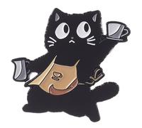 Artistic Black Puss Holding Coffee Cup Brooch Alloy Chest Pin Coat Dress Decorative Accessory for Women Black Puss Badge Pin