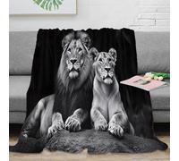 Artistic Black White 3D Printed Lion Blanket Microfiber Home Decor Lion Throw Blanket for Adults Sofa Bedroom All Seasons 40x50(100x130cm)