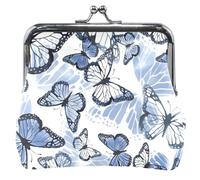 Artistic Butterflies Blue Coin Purse for Men Women Leather Kiss Lock Buckle Change Purse for Coins, Artistic Butterflies Blue, Classic
