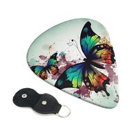 Artistic Butterfly Guitar Picks 6 Pcs, 0.46mm Thickness Celluloid Plectrum with Leather Picks Holder, Personalized Guitar Pick for Bass Electric Acoustic Guitars Lovers Gift