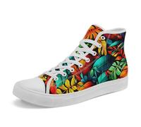 Artistic Canvas High-Top Sneakers for Women - Floral & Mushroom Design, Lightweight Breathable, Casual Walking Shoes