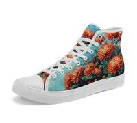 Artistic Canvas High-Top Sneakers for Women - Floral & Mushroom Design, Lightweight Breathable, Casual Walking Shoes