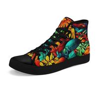 Artistic Canvas High-Top Sneakers for Women - Floral & Mushroom Design, Lightweight Breathable, Casual Walking Shoes