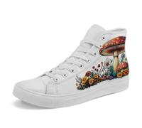Artistic Canvas High-Top Sneakers for Women - Floral & Mushroom Design, Lightweight Breathable, Casual Walking Shoes