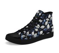 Artistic Canvas High-Top Sneakers for Women - Floral & Mushroom Design, Lightweight Breathable, Casual Walking Shoes Black White Blue
