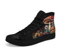 Artistic Canvas High-Top Sneakers for Women - Floral & Mushroom Design, Lightweight Breathable, Casual Walking Shoes