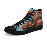 Artistic Canvas High-Top Sneakers for Women - Floral & Mushroom Design, Lightweight Breathable, Casual Walking Shoes