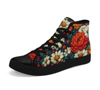 Artistic Canvas High-Top Sneakers for Women - Floral & Mushroom Design, Lightweight Breathable, Casual Walking Shoes