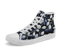Artistic Canvas High-Top Sneakers for Women - Floral & Mushroom Design, Lightweight Breathable, Casual Walking Shoes White Black Blue