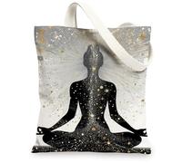 Artistic Canvas Tote Bags, Buddha Design Reusable Grocery Bags, Lightweight Washable Shoulder Strap Canvas Bags for Gym Out, Black, 13x15 Inch