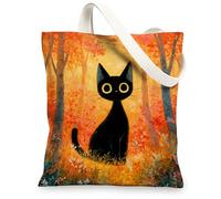 Artistic Canvas Tote Bags, Cat Pattern Reusable Grocery Bags, Vintage Lightweight Washable Shoulder Strap Canvas Bags for G, Black, 13x15 Inch